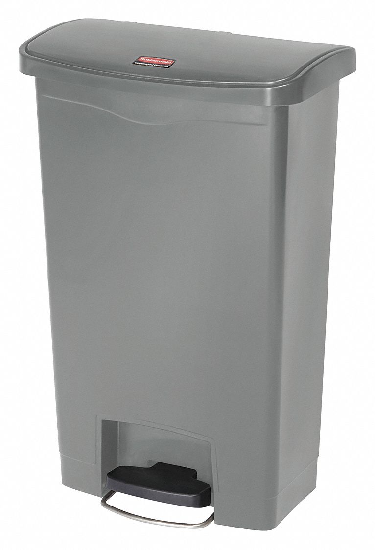 Step-On Trash Container: Plastic, 13 gal Capacity, 12 in Overall Wd