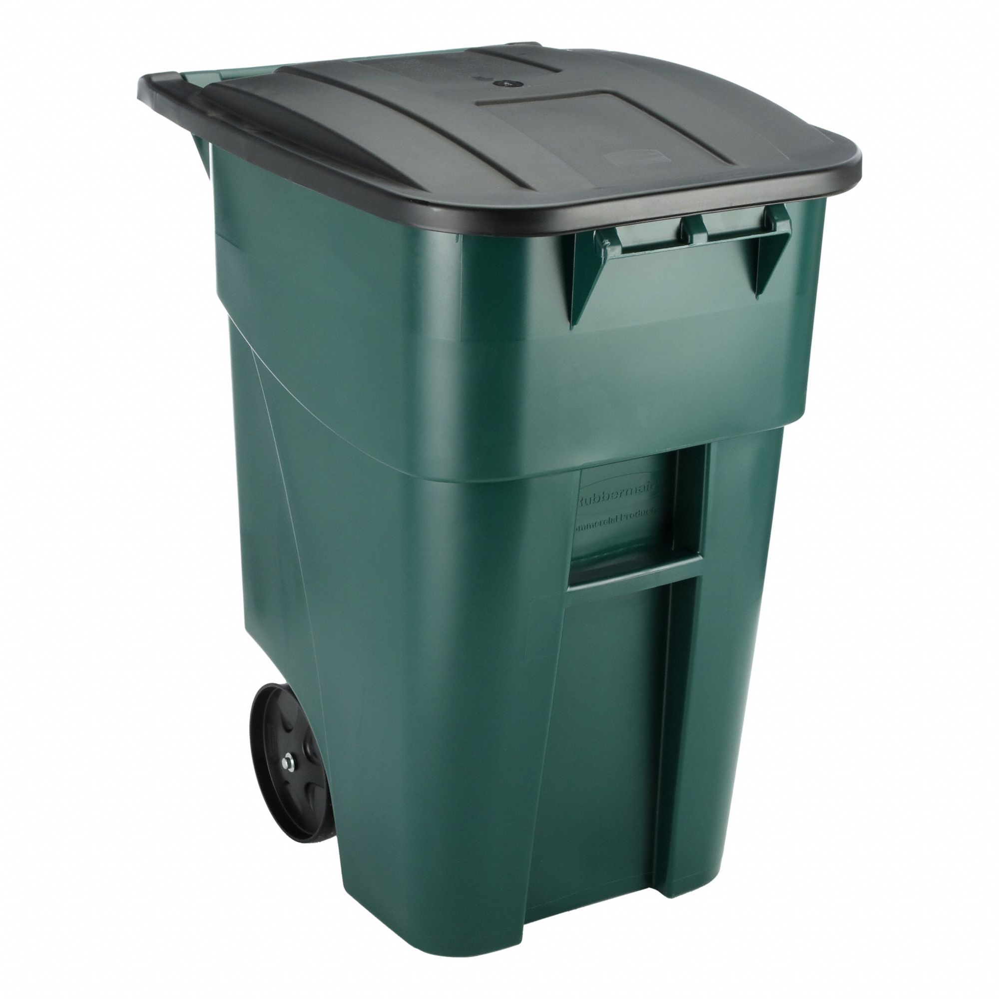 Trash Can: 50 gal Capacity, 2 Wheels, 28 1/2 in Overall Wd, Green