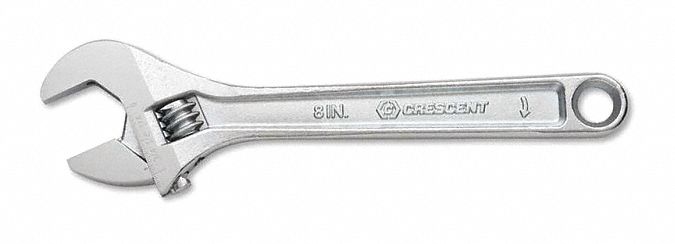 Adjustable Wrench, 8", Chrome, Carded