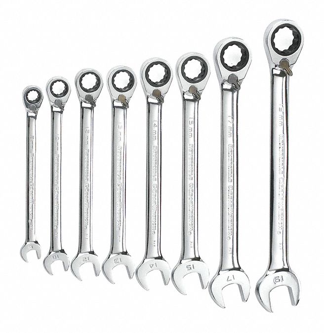 GEARWRENCH, Rat Wrench Set Met Rev Comb,8pc 12pt - 43XJ86|9543 - Grainger