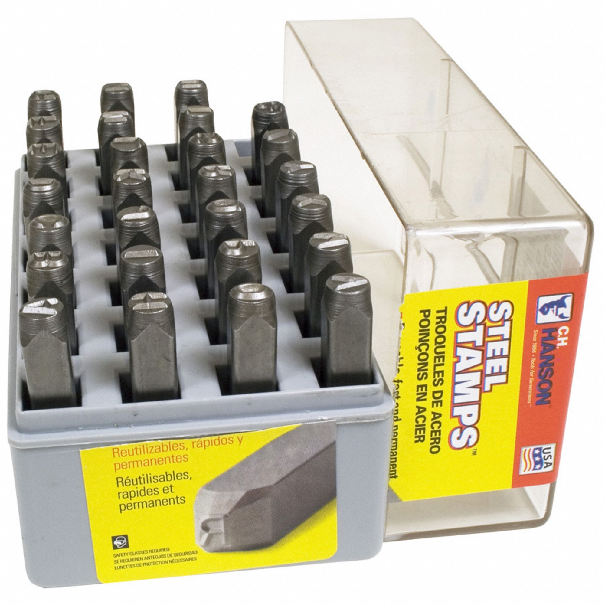 Hand Stamp Kit: Ampersand (&)/A to Z, 1/8 in Character Ht, 2 3/4 in Shank Lg, Steel