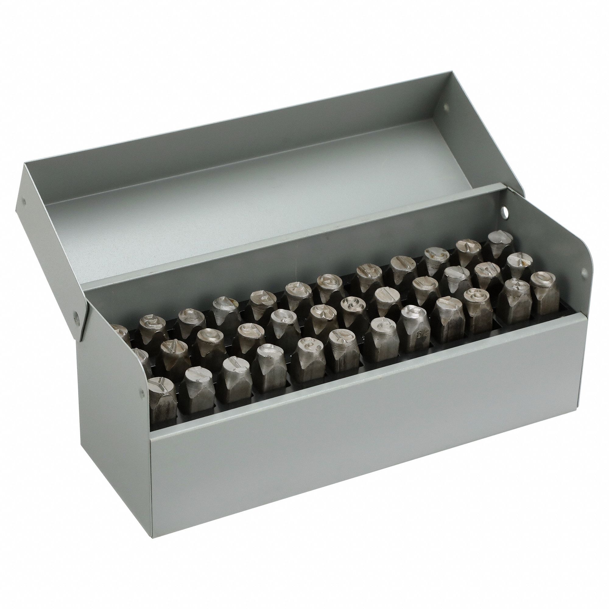 Hand Stamp Kit: 0 thru 9 (6 doubles as 9)/Ampersand (&)/A thru Z, 3/8 in Character Ht