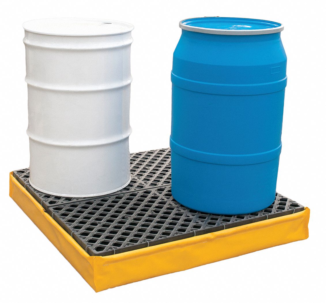 DRUM SPILL CONTAINMENT PALLET, FOR 4 DRUMS, 66 GAL CAPACITY, 2,400 LB LOAD CAPACITY