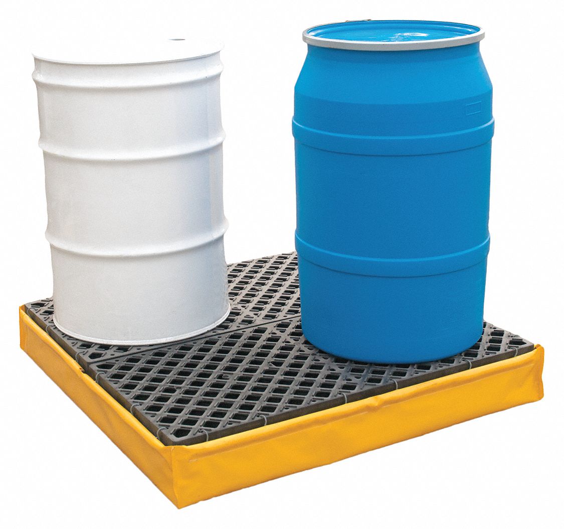 DRUM SPILL CONTAINMENT PALLET, FOR 4 DRUMS, 66 GAL CAPACITY, 2,400 LB LOAD CAPACITY