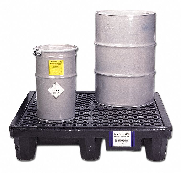 ULTRA SPILL PALLET, ECONOMY MODEL, FOR 4 DRUMS, 66 GALLON CAPACITY, BLACK