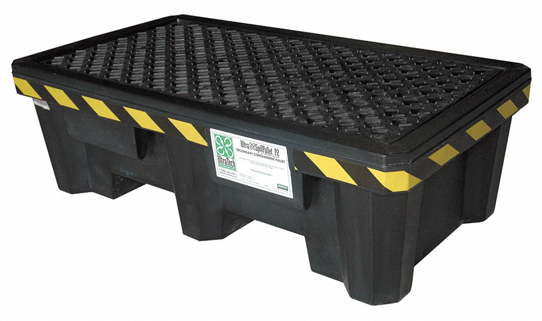ULTRA SPILL PALLET, ECONOMY MODEL, FOR 2 DRUMS, 66 GAL CAPACITY, BLACK, 2-WAY