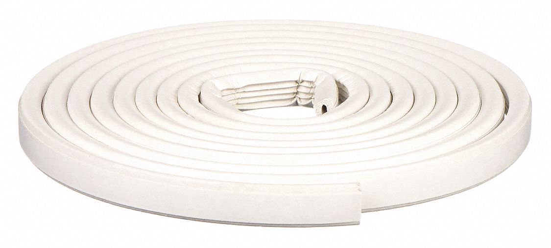 Weather Seal: Flat, Self-Adhesive Mounting, Std, Rubber Foam, 10 ft Overall Lg, White