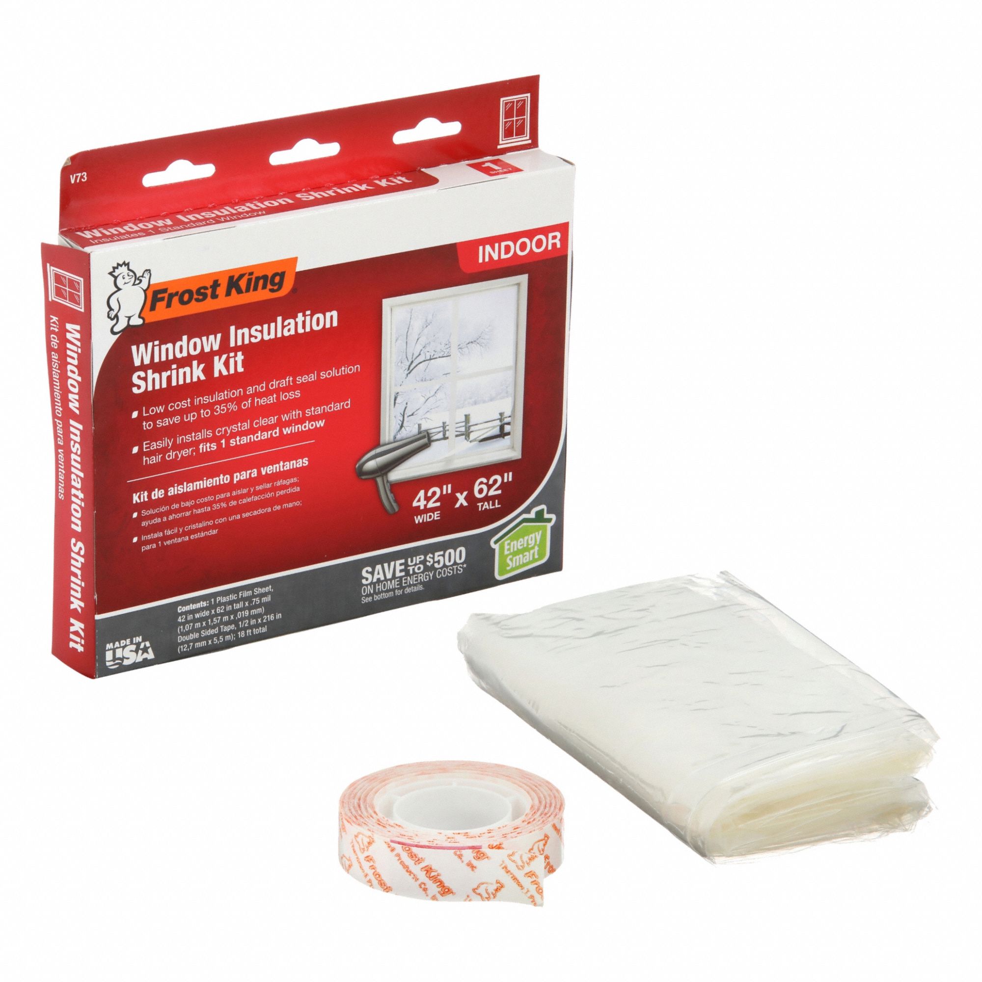 Window Insulation Kit: 5.2 ft Overall Lg, 3.5 ft Overall Wd, Plastic Film, 1 Sheets