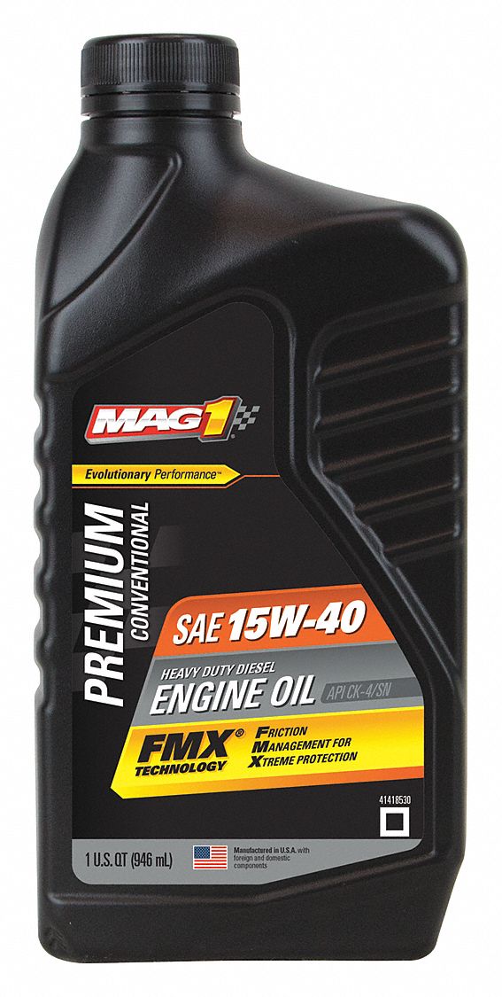 MAG 1 Conventional, Diesel Engine Oil, 1 qt, 15W40, For Use With Diesel Engines 43Y899