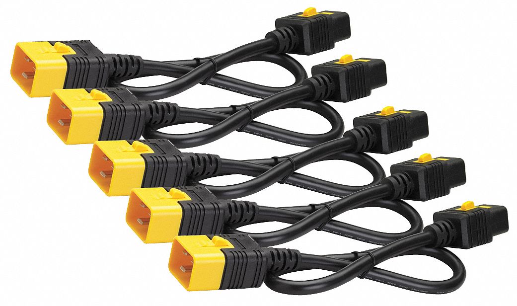 Power Cord: 2 ft Lg, Locking IEC-320 C19 Plug, SJT, 16 A Max. Amps, 6 PK