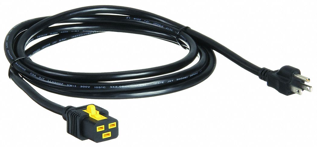 Power Cord: 10 ft Lg, NEMA 5-15P Plug, Port Locking IEC-320 C19, SJT