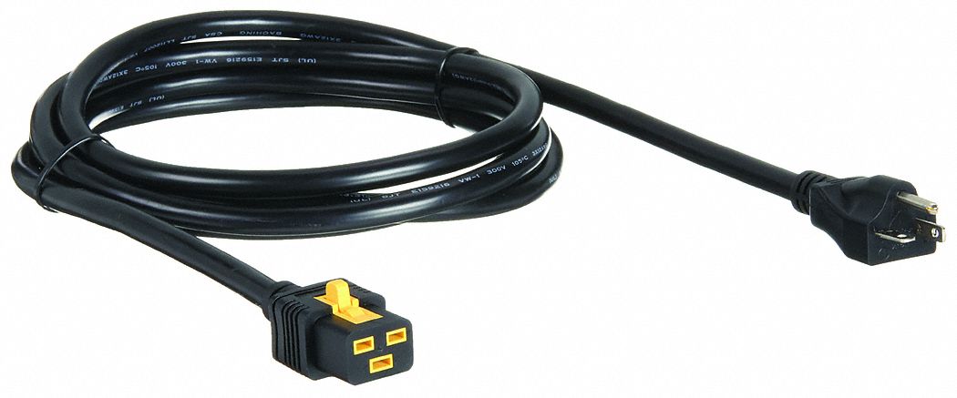 Power Cord: 10 ft Lg, NEMA 5-20P Plug, Port Locking IEC-320 C19, SJT