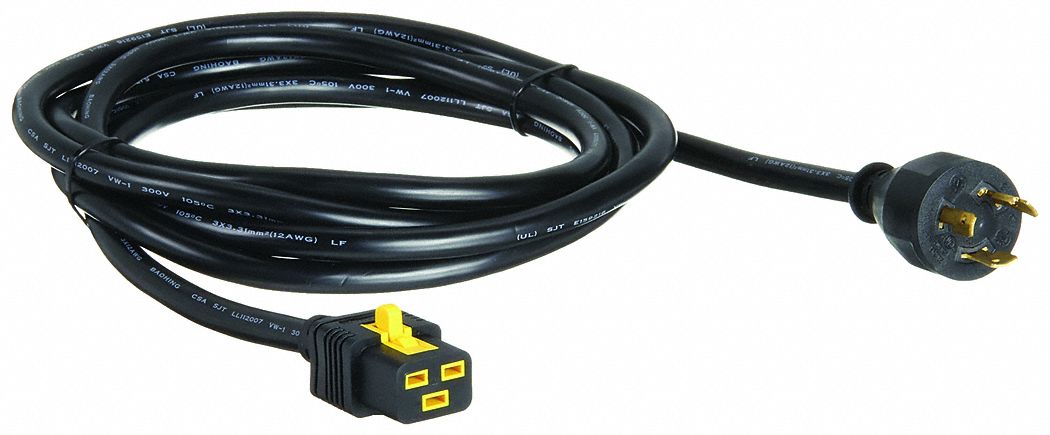Power Cord: 10 ft Lg, NEMA L5-20P Plug, Port Locking IEC-320 C19, SJT