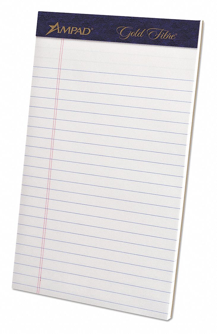 Pads,Jr. Legal Rule,50 Sheets,White,PK4, PK 4 Grainger