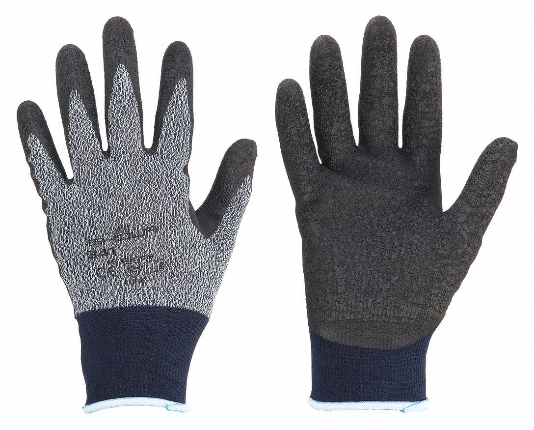 COATED GLOVES,LATEX/PES,M,BLACK/BLUE,PR
