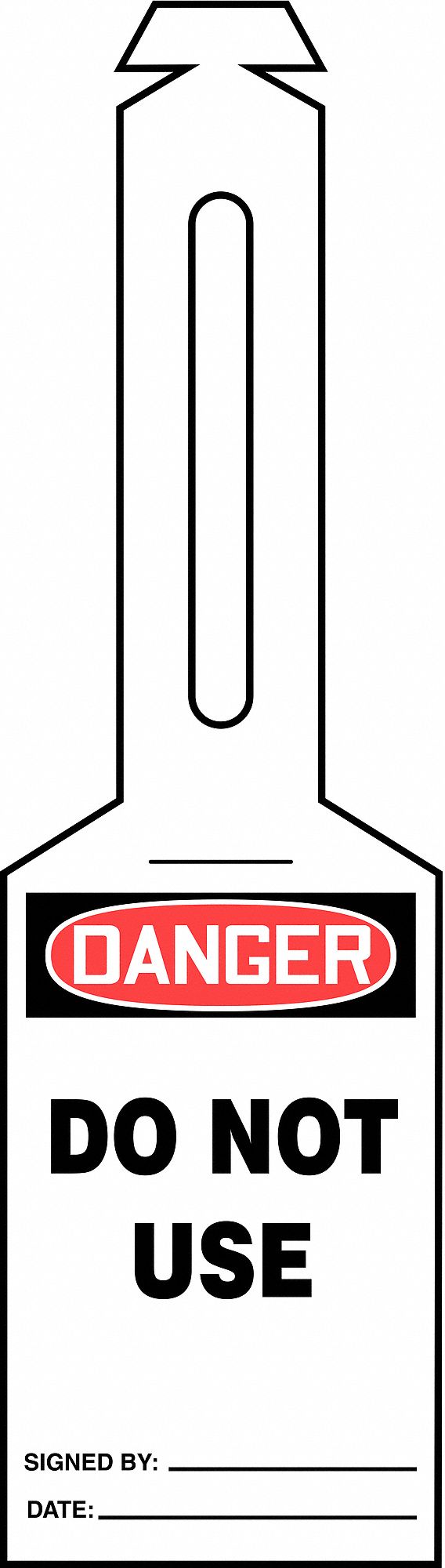 Loop n Strap Danger Tags: #7 Tag Size, White, Single Part Tag, Attached Strap, 25 Tags, 25 PK