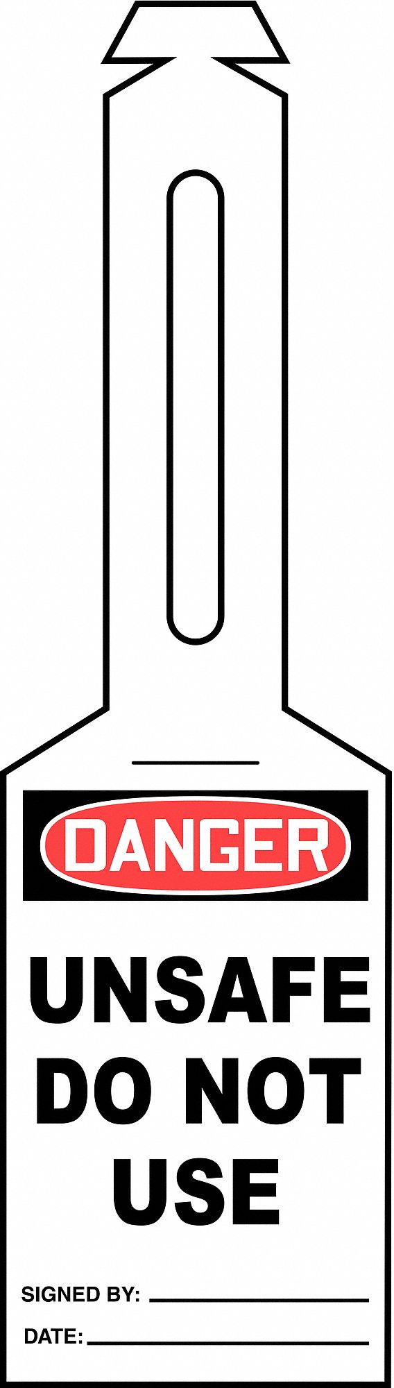 Loop n Strap Danger Tags: #7 Tag Size, White, Single Part Tag, Attached Strap, 25 Tags, 25 PK