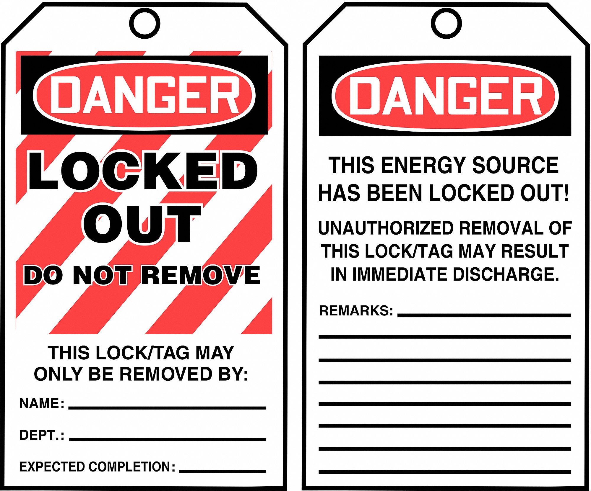 Danger Tag By The Roll, Cardstock, Locked Out Do Not Remove, 6-1/4