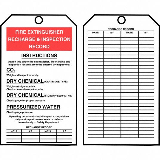 ACCUFORM Inspection Tag By The Roll, Fire Extinguisher Rechard ...