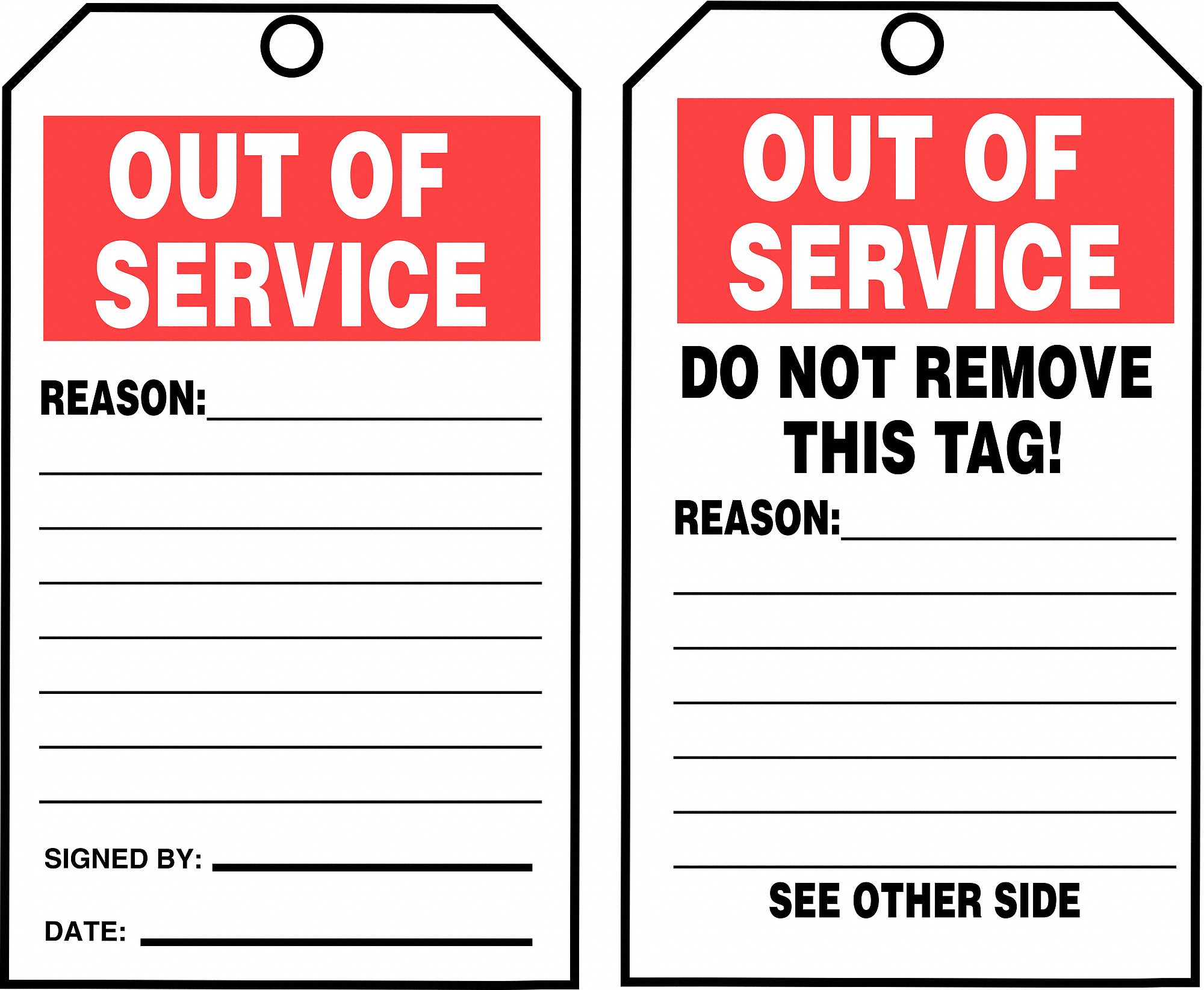 Out of Service Tag,Roll,6-1/4 x 3,PK100