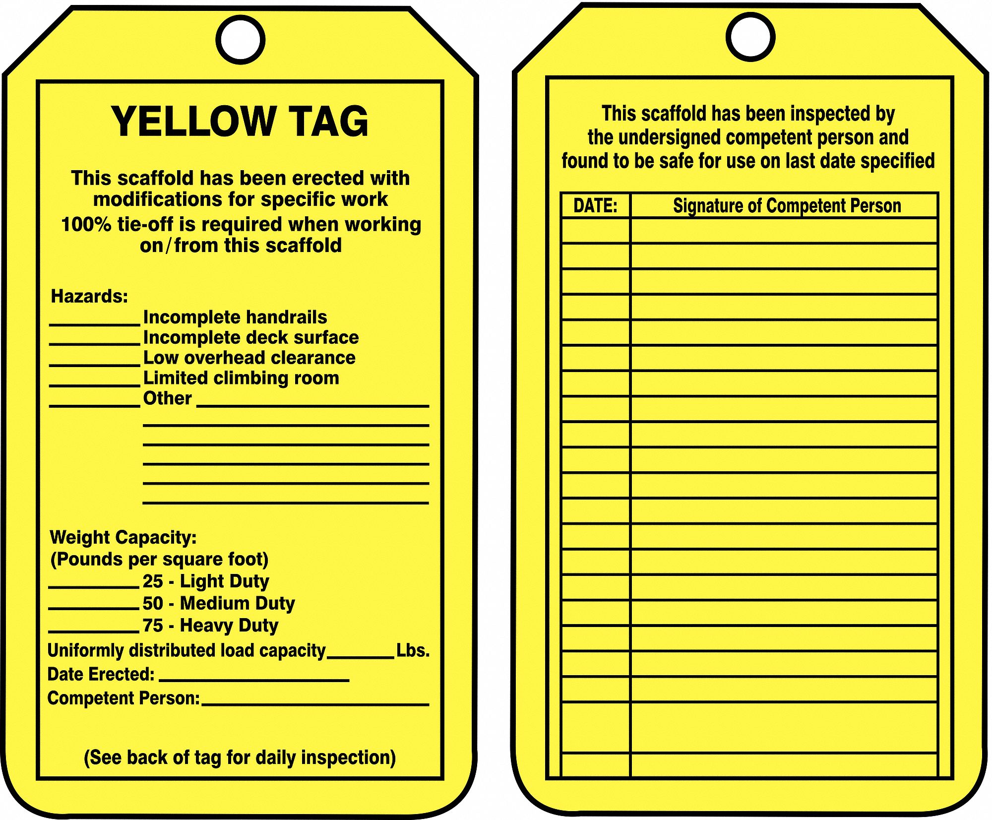 Yellow Tag, 3 1/4 in Wd, Tag - 43Z279|TRS208PTP - Grainger