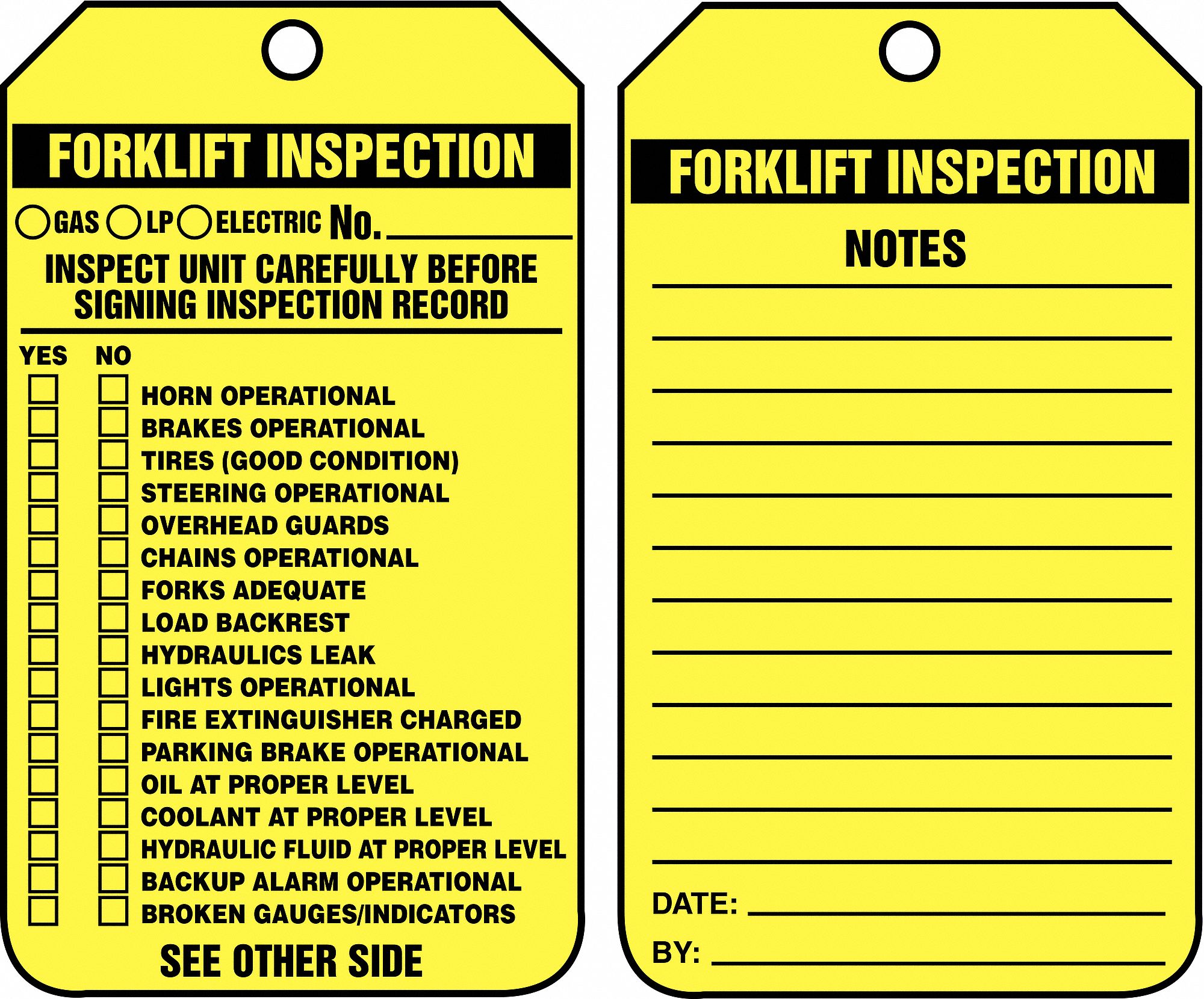 ACCUFORM Inspection Tag, Forklift Inspection, 5 3/4 in Height, 3 1/4 in