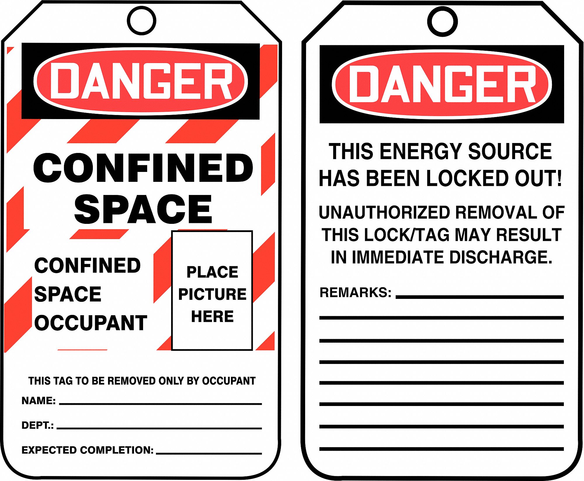 ACCUFORM Danger Tag, Sign Legend Confined Space, Sign Header Danger