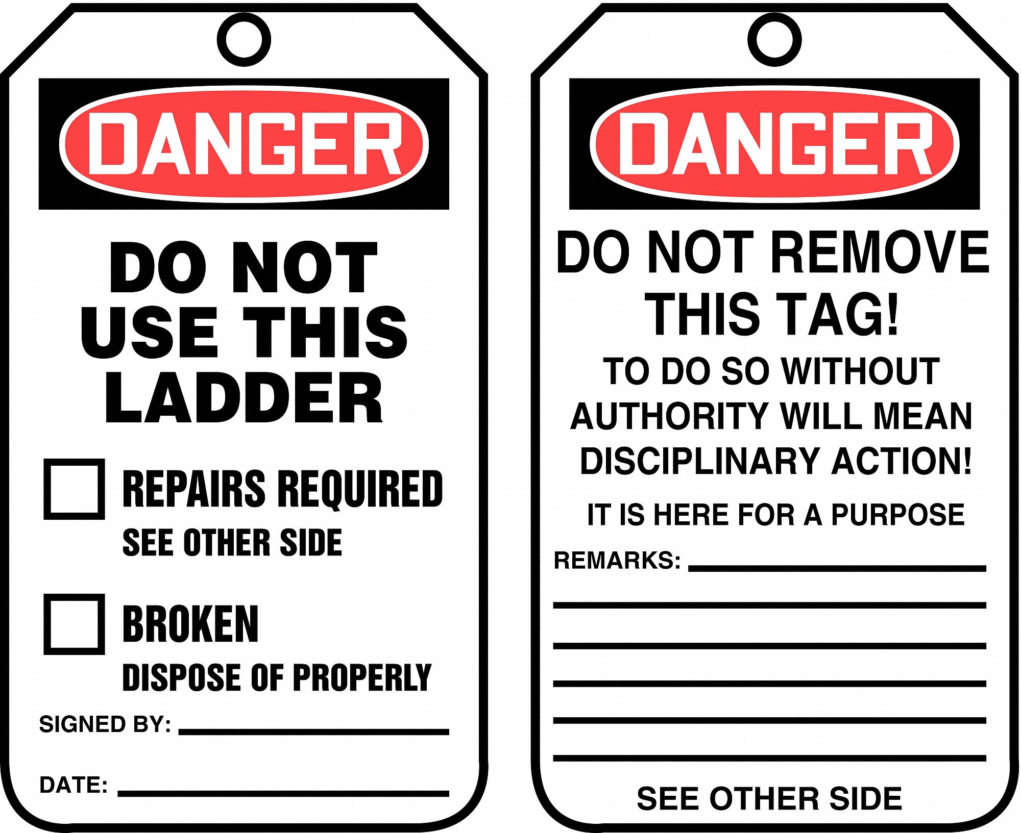 Tag: Danger, 3 1/4 in Wd, 5 3/4 in Ht, White, Rectangle, Matte, Cardstock, Indoor/Outdoor, 25 Labels