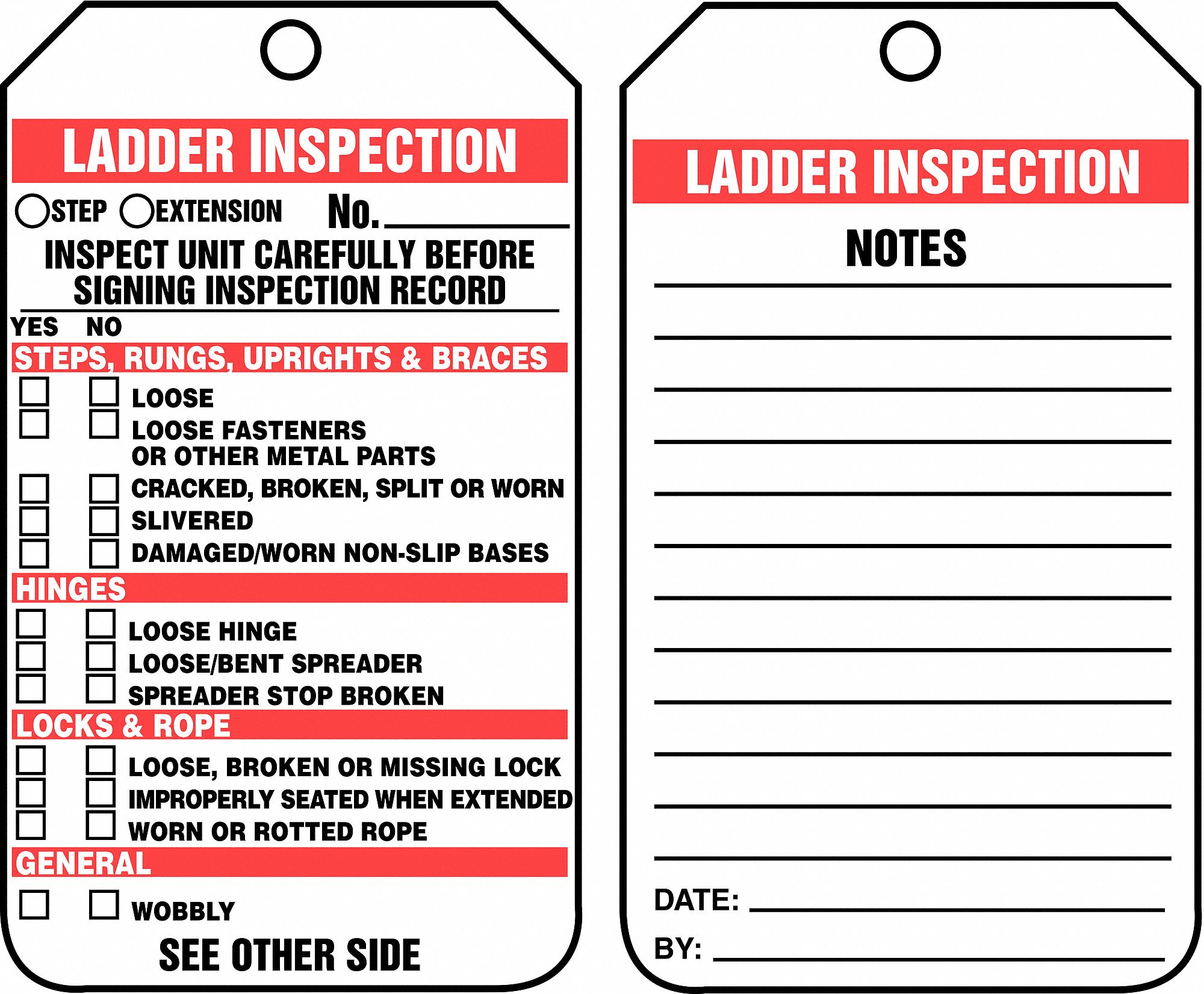 ACCUFORM Inspection Tag, Ladder Inspection, 5 3/4 in Height, 3 1/4 in