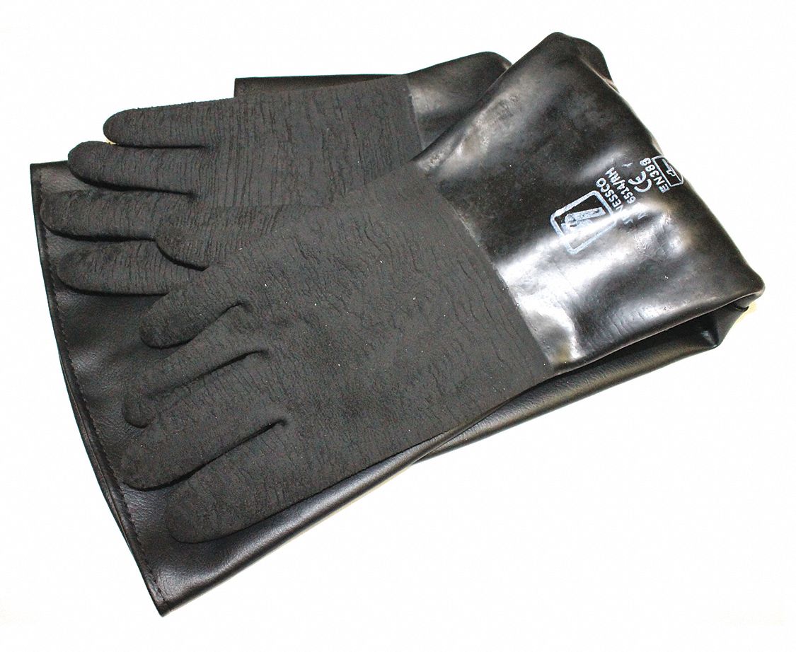 Blasting Glove Set: Left/Right Hand, 7 in Dia x 24 in L, Rubber, 1 PR