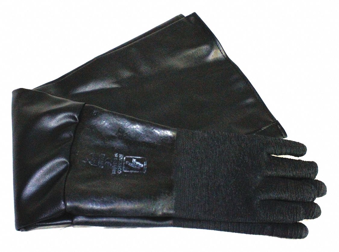 Blasting Glove Set: Left/Right Hand, 7 in Dia x 33 in L, Rubber, 1 PR