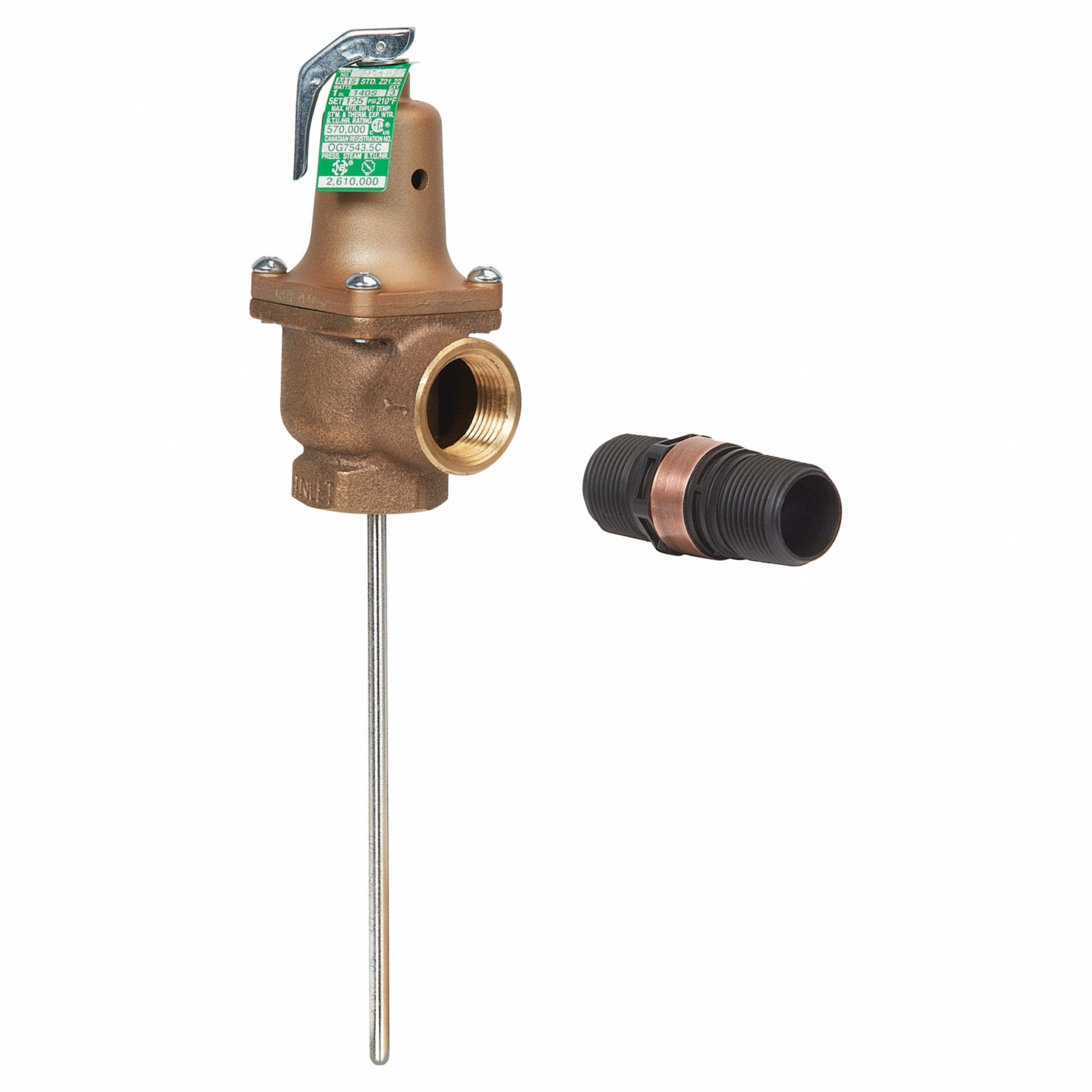 Relief Valve: FNPTF x FNPTF, 1 1/4 in x 1 1/4 in, Bronze, 150 psi Max. Op Pressure
