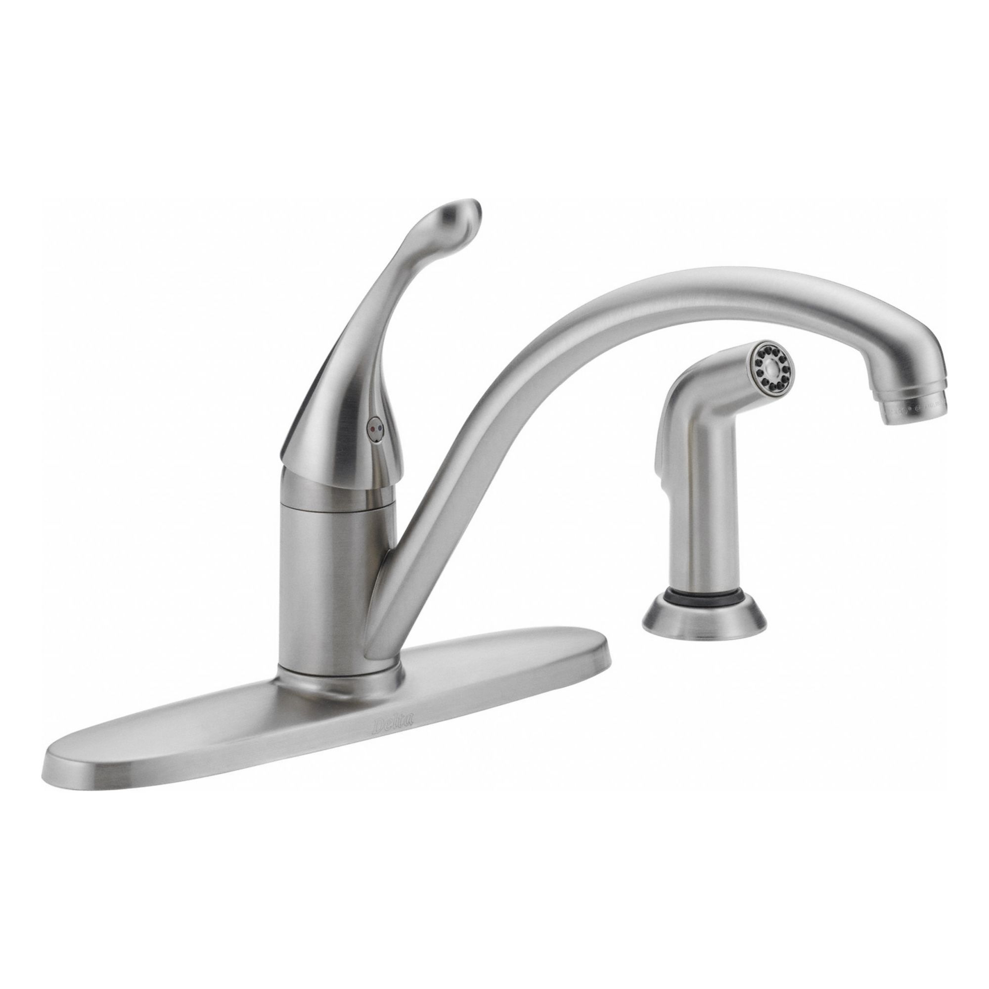 Kitchen Faucet: Collins, Brass, Single-Post, Deck, 4 Mounting Holes, 1.8 gpm Flow Rate, Lever