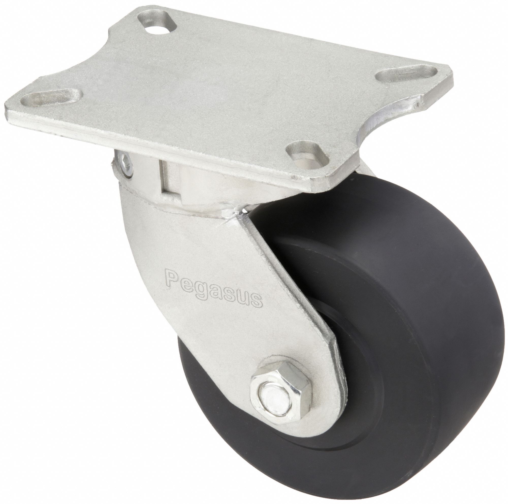 KINGPINLESS PLATE CASTER, 6 IN WHEEL DIAMETER, 4100 LB, 7½ IN MOUNTING H, NYLON
