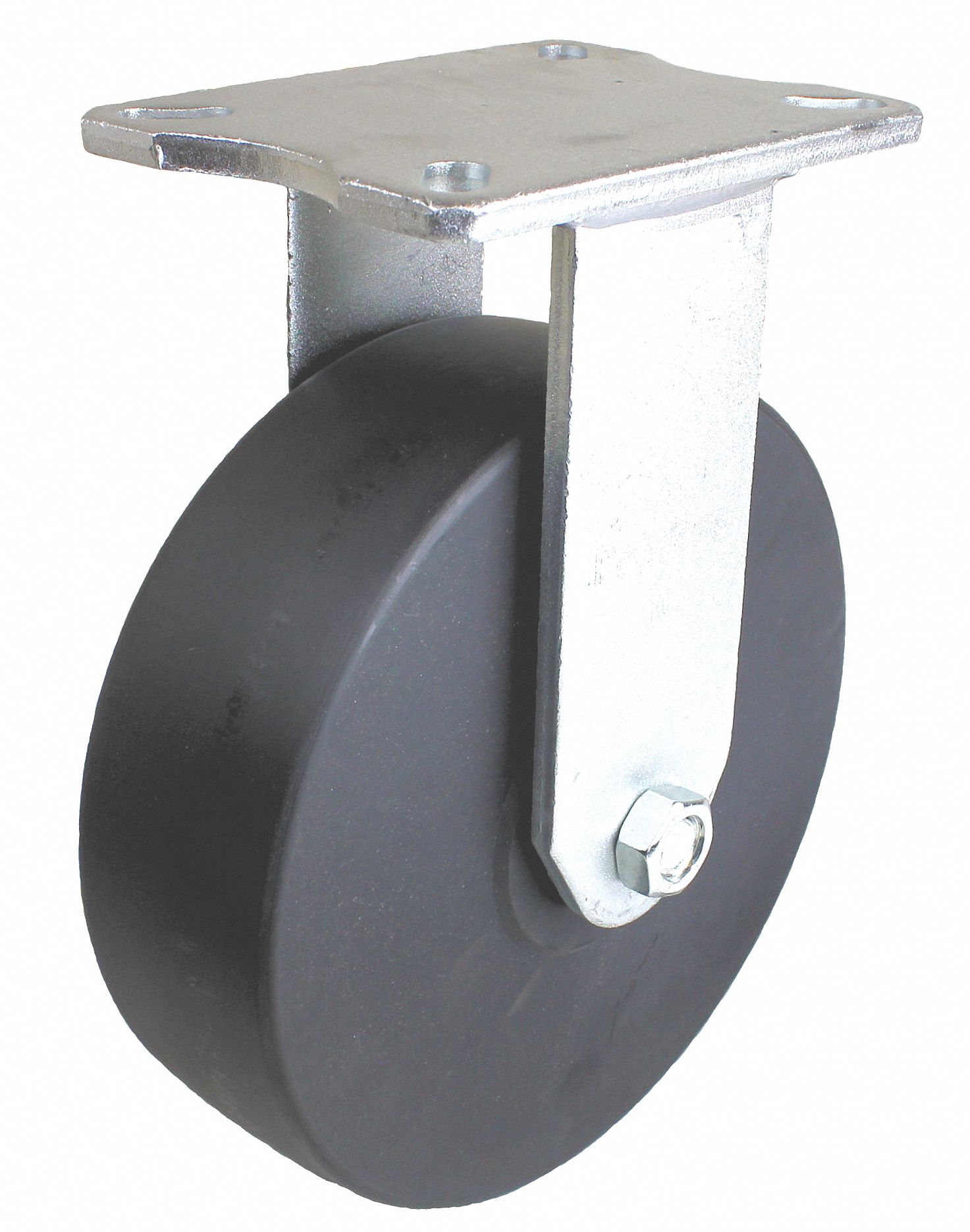 Plate Caster: Corrosion-Resistant, Rigid, Nylon, 10 in Wheel Dia, 3 in Wheel Wd
