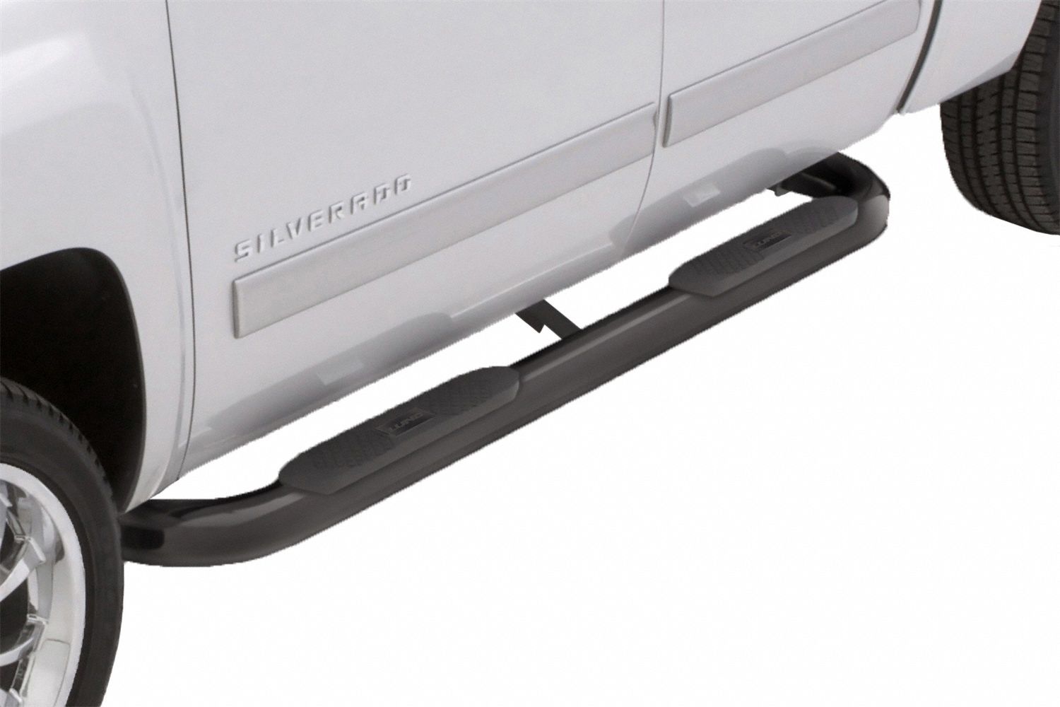 Nerf Bars: Oval, 62 in Overall Lg, 4 in Overall Wd, 4 in Overall Ht, Black, Steel, 4 in Dia, Plastic