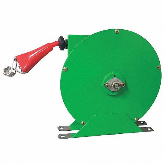 50 ft Retractable Grounding Wire Reel, Green, Cable Coated: No