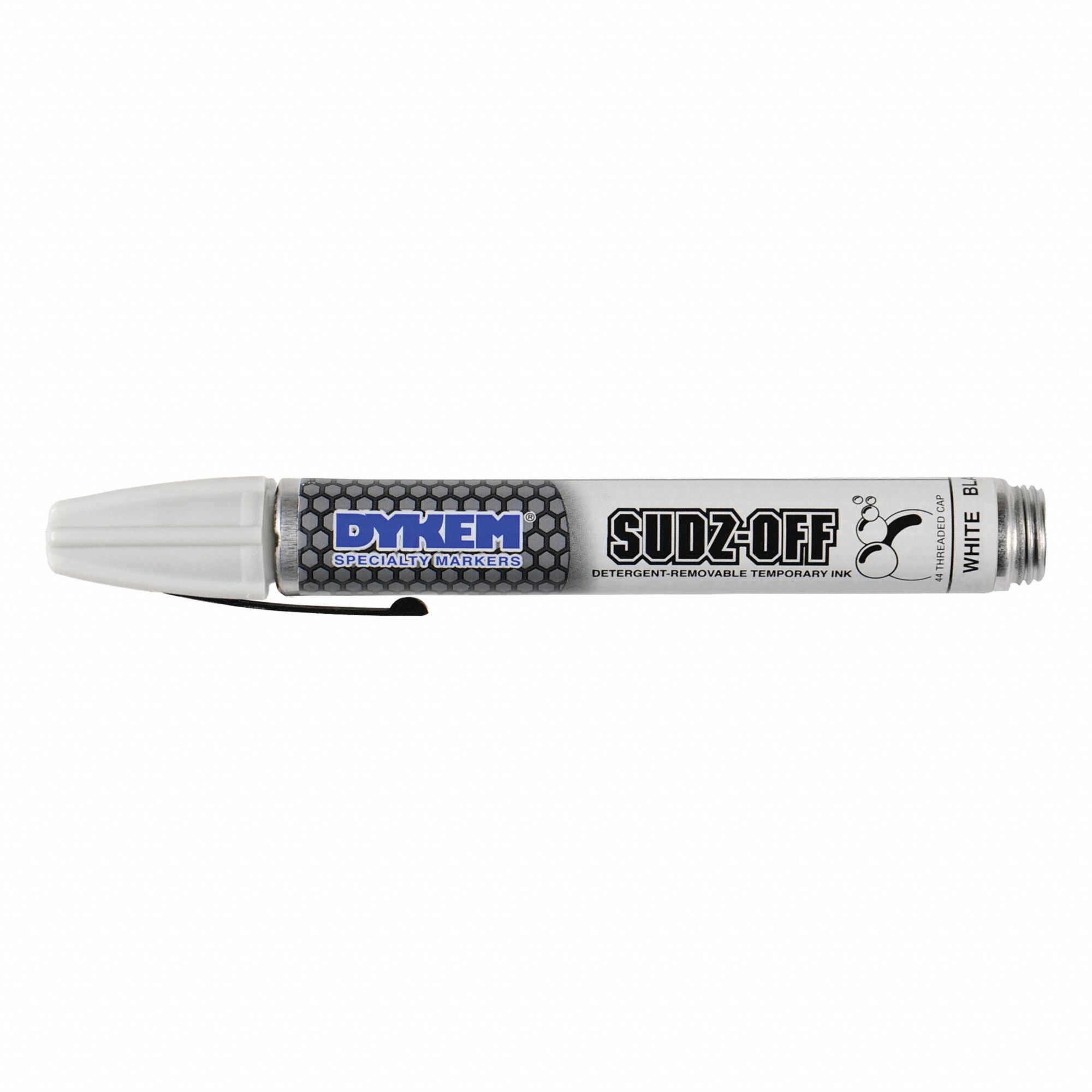 DYKEM Ink Industrial Marker: Remover Removable, 1.3 mm Tip Wd, Bullet Tip Shape, White, Point (MPN 44146). Key specifications — attr1270537: DYKEM; attr1270568: 25 to 35 sec.