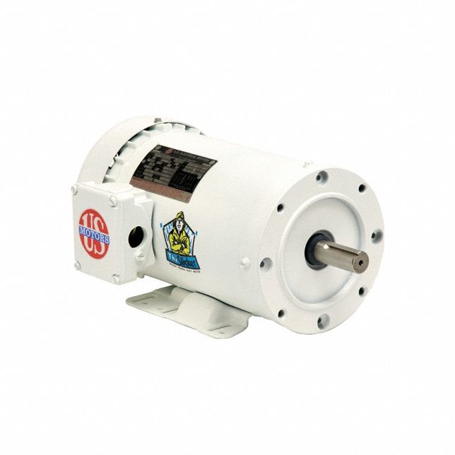 Washdown Motor: Capacitor-Start, 1 1/2 hp Horsepower, 1, 725 RPM RPM, 115V AC, TEFC