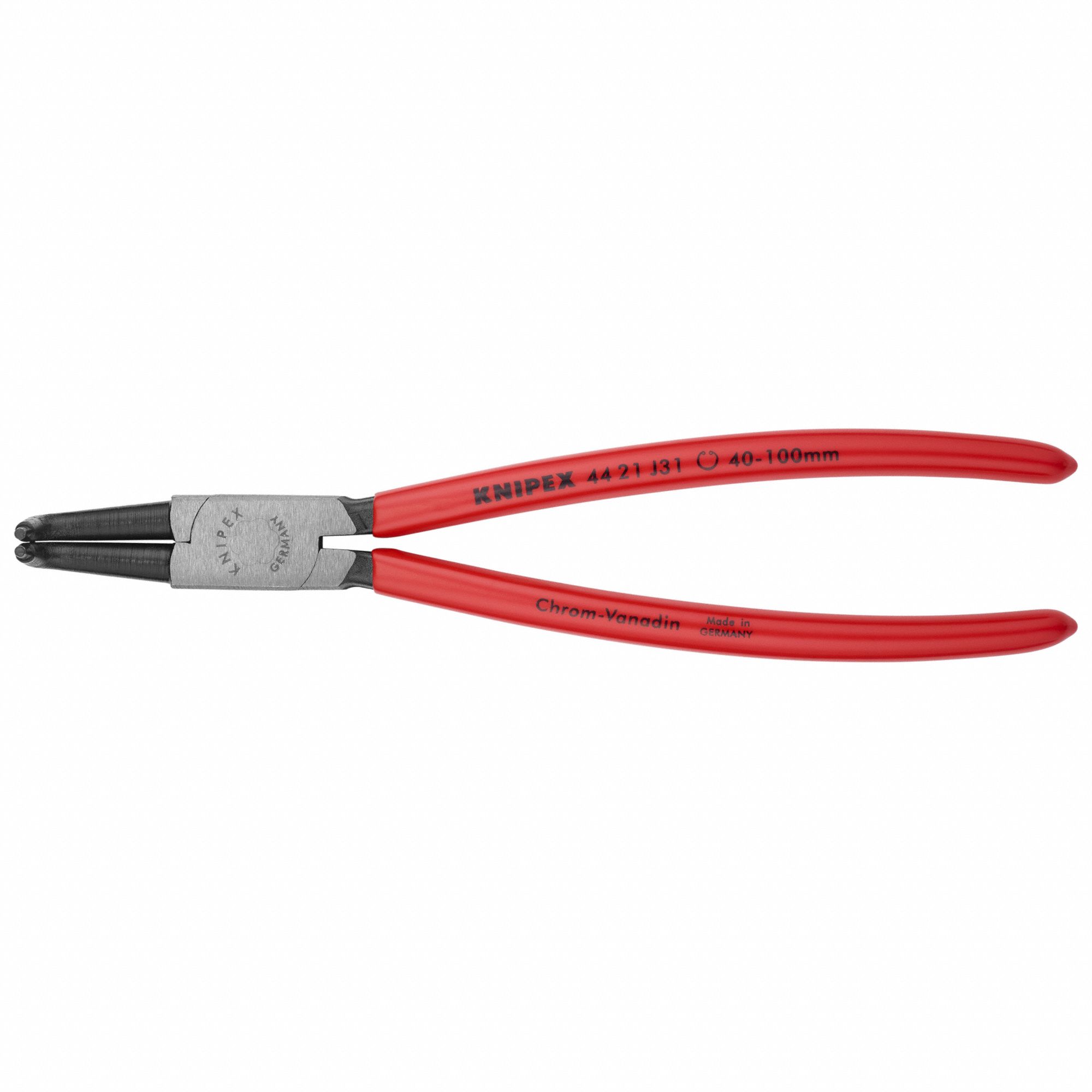 Retaining Ring Plier: Internal, For 40 mm to 100 mm Bore Dia, 0.091 in Tip Dia, 8 1/2 in Overall Lg