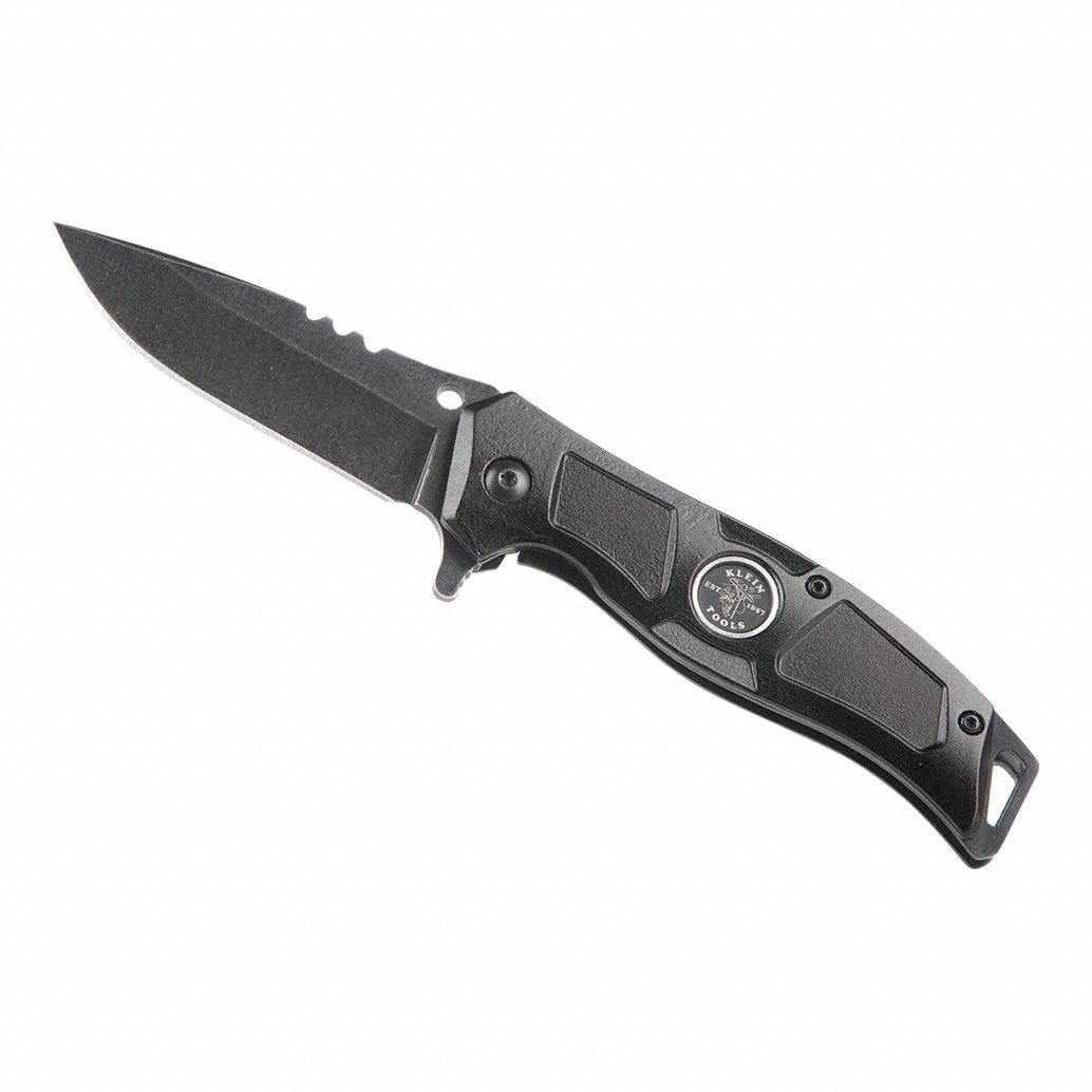 POCKET KNIFE, STAINLESS STEEL, BLACK ALUMINUM HANDLE, 7 3/16 IN L, 3.6 OZ WEIGHT