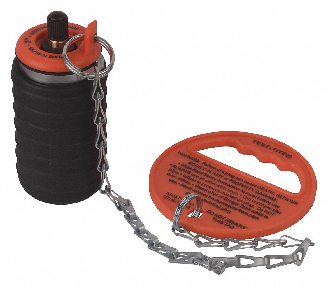 Test Plug: For 1 3/4 in – 2 1/4 in Pipe, Handle and Chain Tether, Textured Body Surface