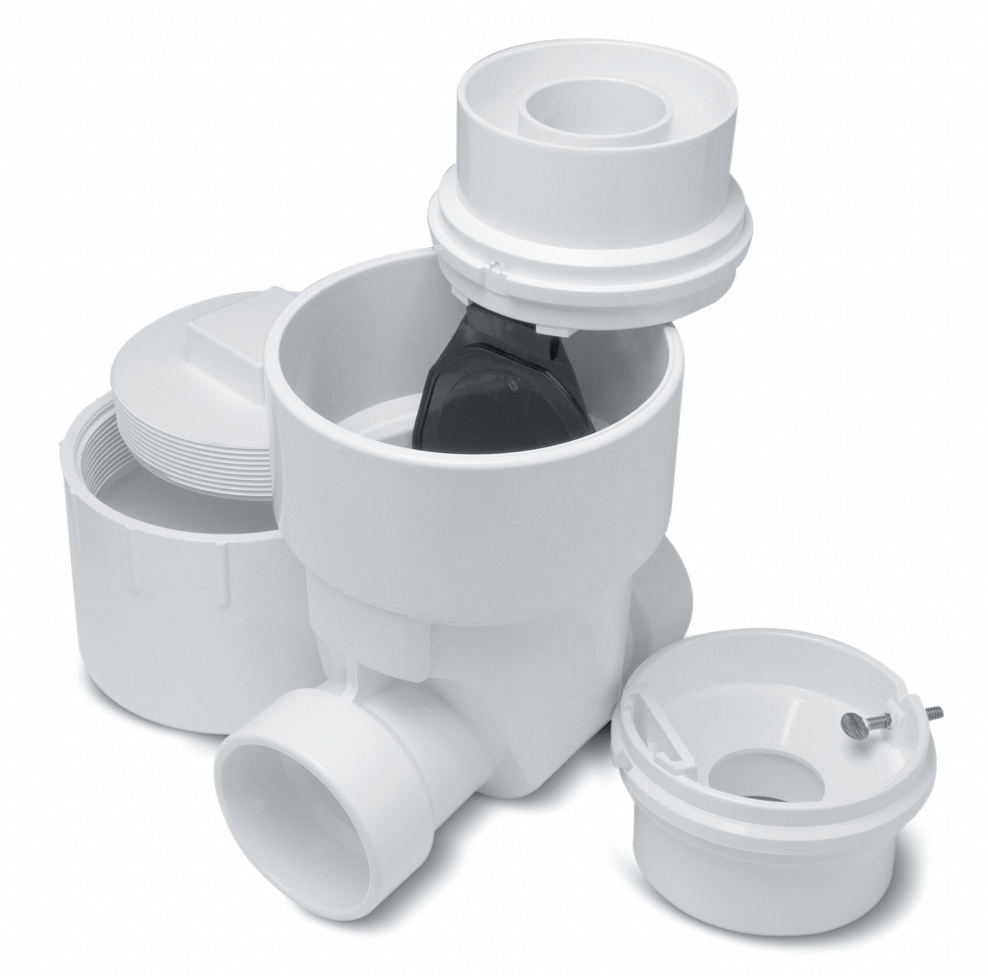 Backwater Valve: 3 in Pipe Size, Slip, PVC, 9 5/8 in Inlet to Outlet Lg, 75 psi Max. Water Pressure