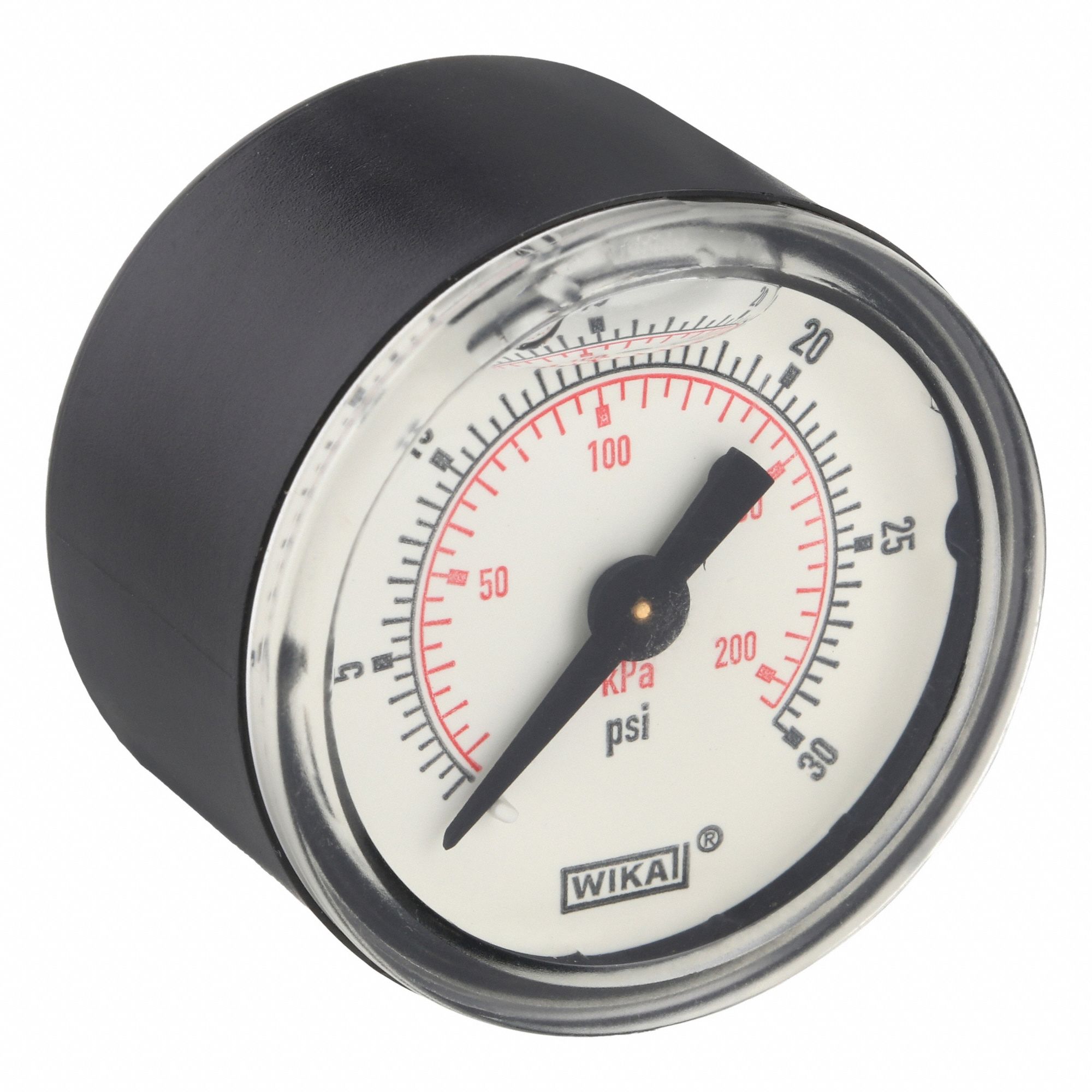 Commercial Pressure Gauge: 0 psi / Hg to 30 psi, 1 1/2 in Dial, 1/8 in NPT Male, Center Back, 4