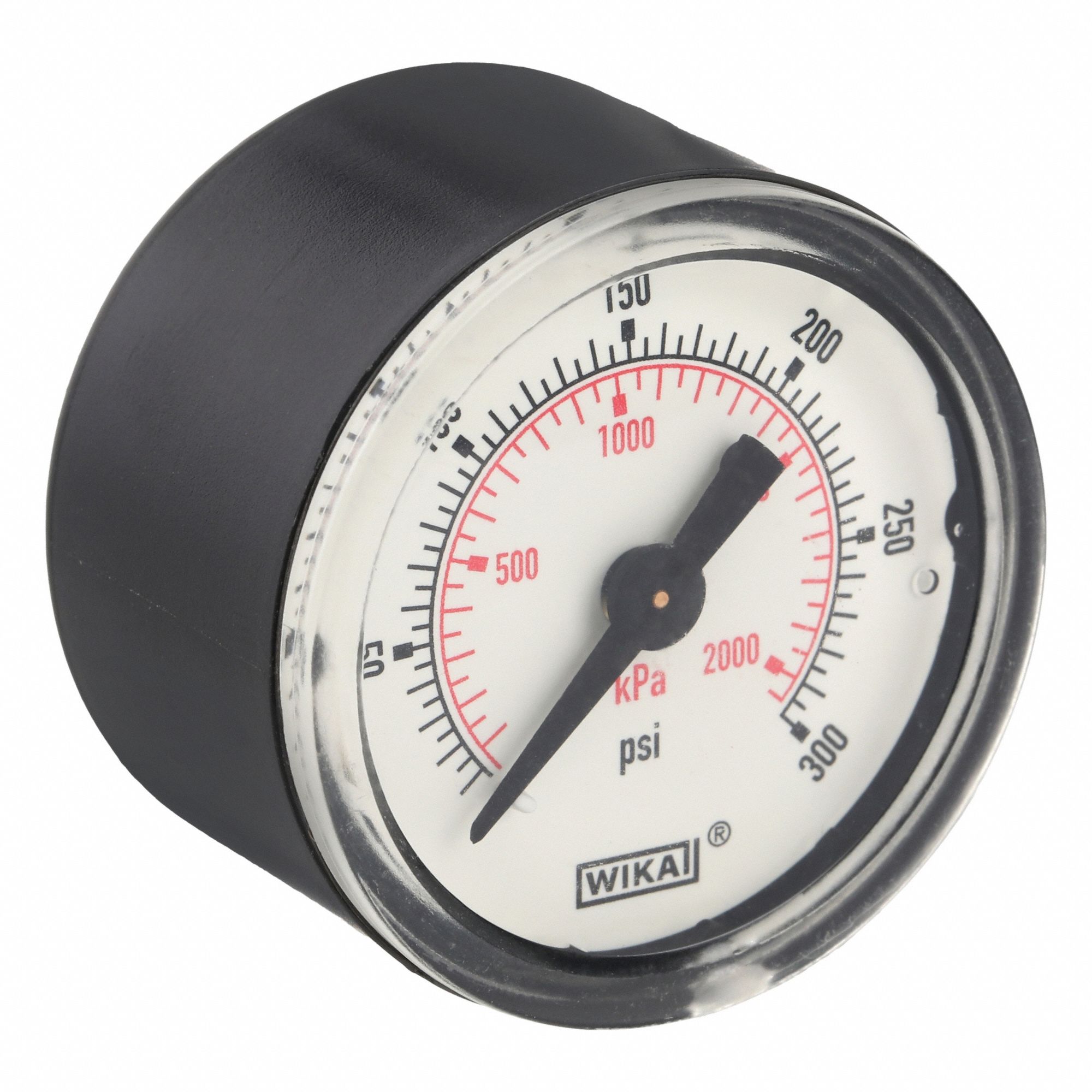 Commercial Pressure Gauge: 0 psi / Hg to 300 psi, 1 1/2 in Dial, 1/8 in NPT Male, Center Back