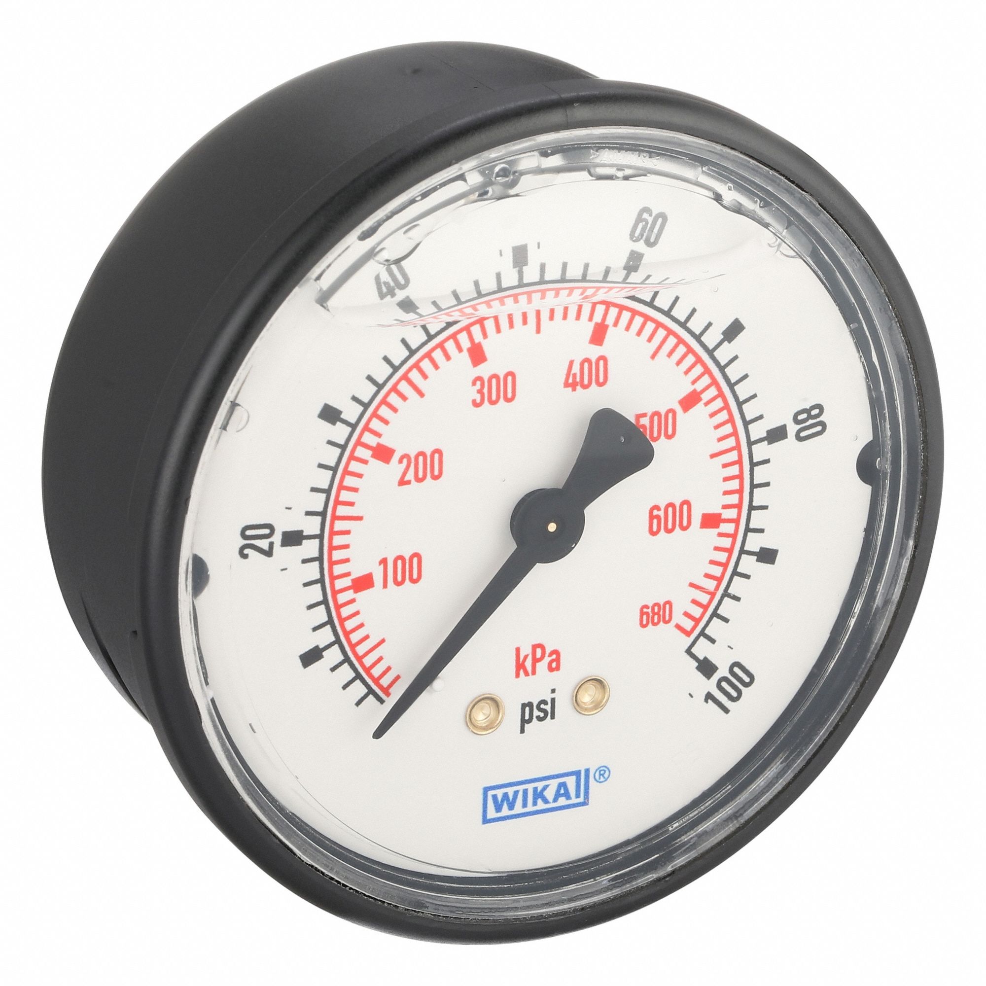 Commercial Pressure Gauge: 0 psi / Hg to 100 psi, 2 1/2 in Dial, 1/4 in NPT Male, Center Back
