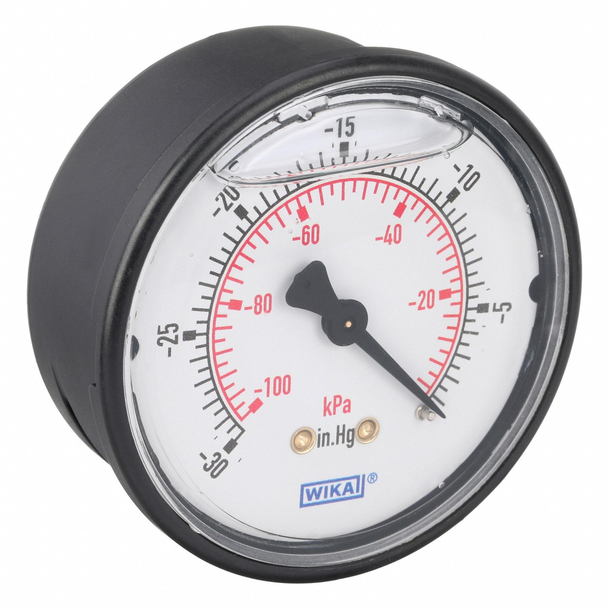 COMMERCIAL VACUUM GAUGE, 30 IN HG TO 0 IN HG/HG TO 30 IN HG, 2 1/2 IN DIAL, 1/4 IN NPT MALE