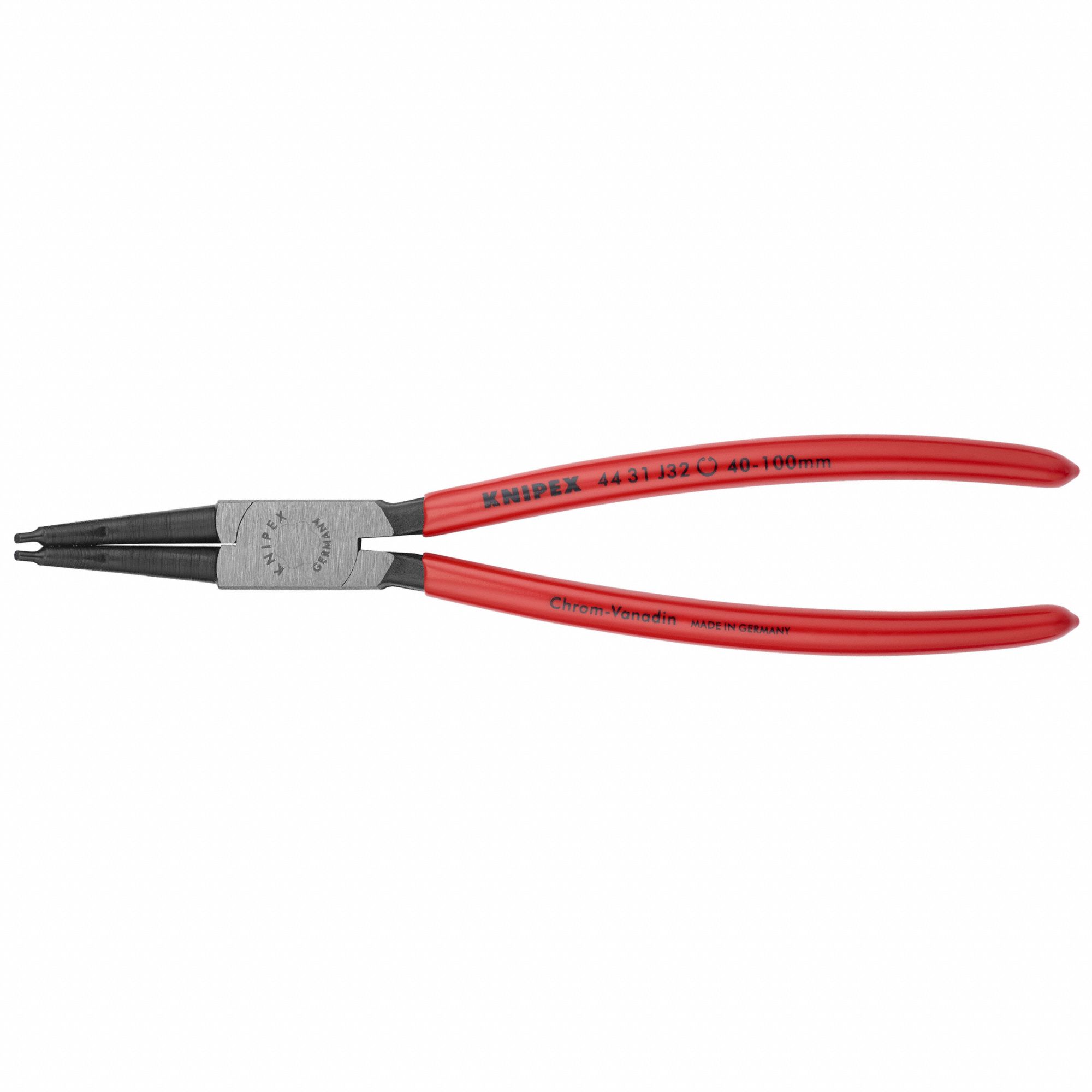 Retaining Ring Plier: Internal, For 40 mm to 100 mm Bore Dia, 0.091 in Tip Dia, 8 7/8 in Overall Lg