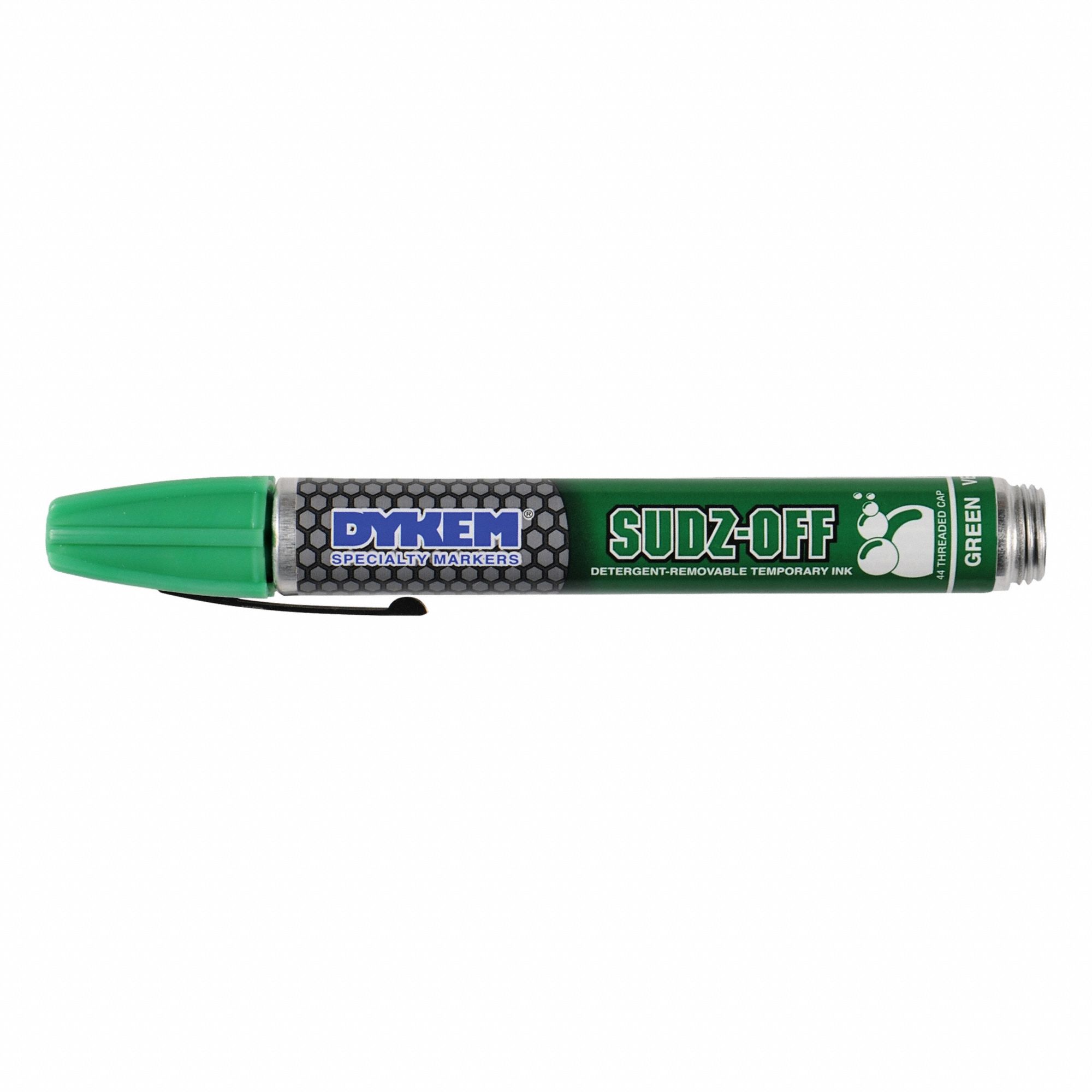 DYKEM Ink Industrial Marker: Remover Removable, 1.3 mm Tip Wd, Bullet Tip Shape, Green, Point (MPN 44371). Key specifications — attr1270537: DYKEM; attr1270568: 25 to 35 sec.