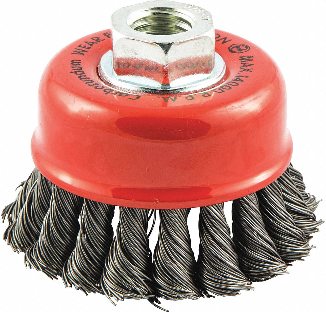 CUP BRUSH, TWISTED STEEL, 2¾ IN DIAMETER, 0.02 IN FILL DIAMETER, 5/8